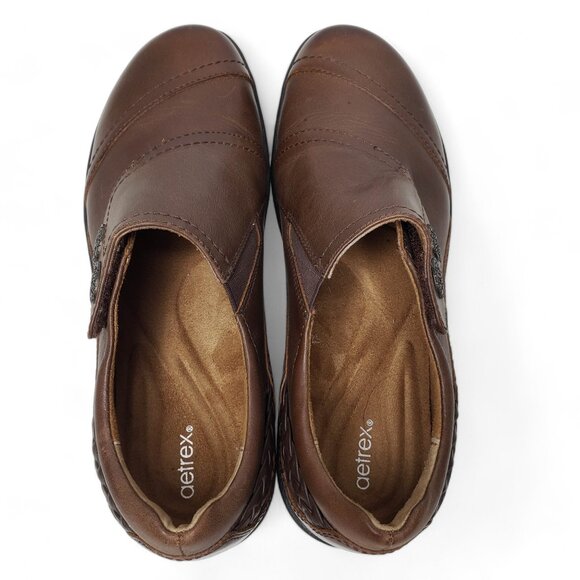 Aetrex Karina Leather Loafers Women's Monk Strap Engraved Button Brown Shoe 7 - Picture 6 of 11